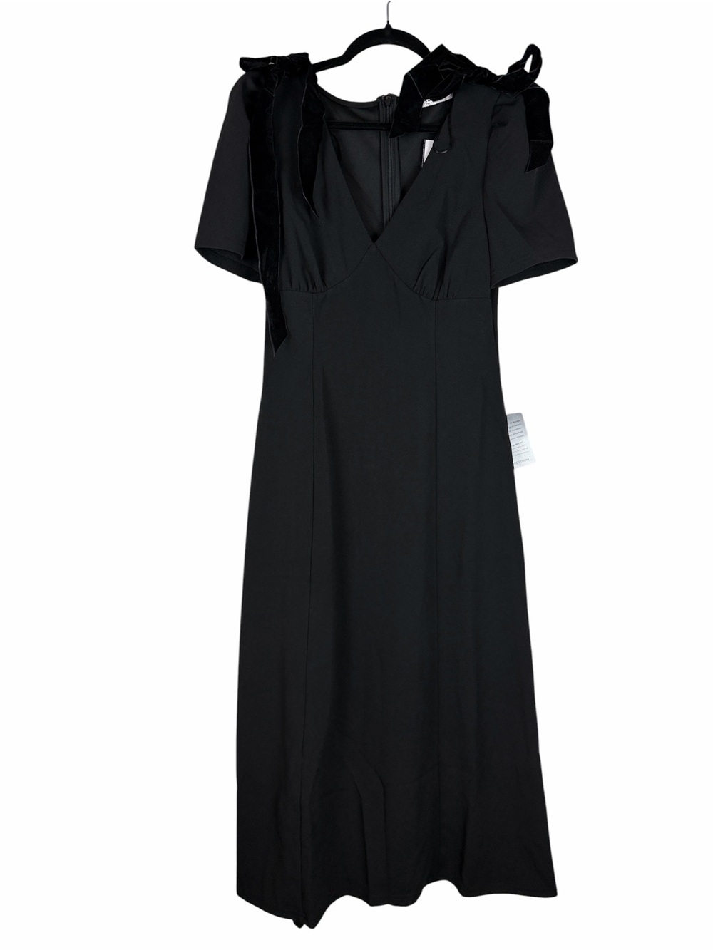 Astr Black Midi Dress with Velvet Tie Shoulder Details